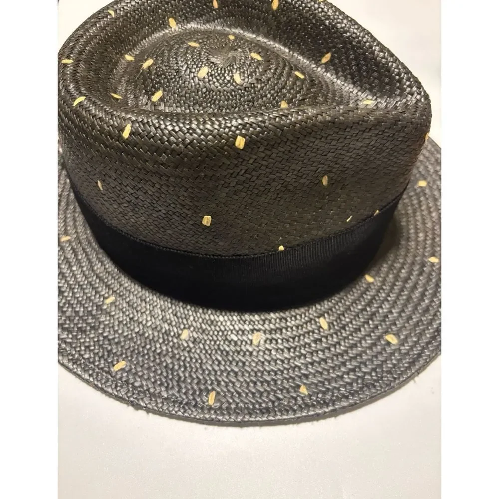 Rare Bailey Tor Straw Hat  in Black / Natural Dots Size L / New No Tags